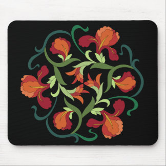 Iris Blooms Interwoven on Black Mousepad