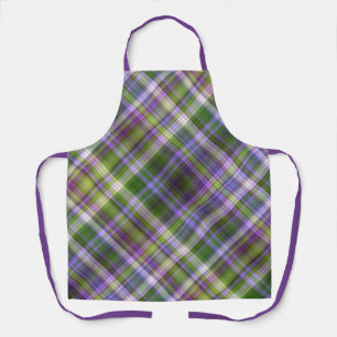 Iris Blossoms Purple and Green Plaid Apron