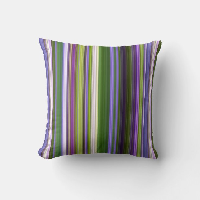 Iris Blossoms Purple and Green Stripe Cushion (Front)