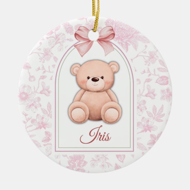Iris | Custom Pink Teddy Bear Nursery Design  Ceramic Ornament (Front)