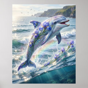 Iris Dolphin Ocean Bloom Poster