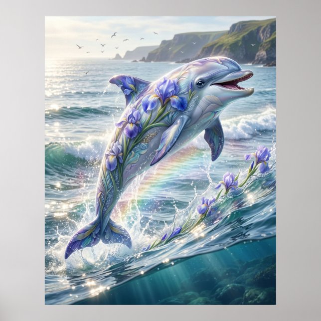 Iris Dolphin Ocean Bloom Poster (Front)