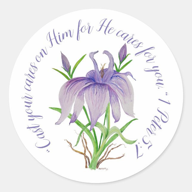 Iris Floral Art with Jesus' Name Classic Round Sticker (Front)