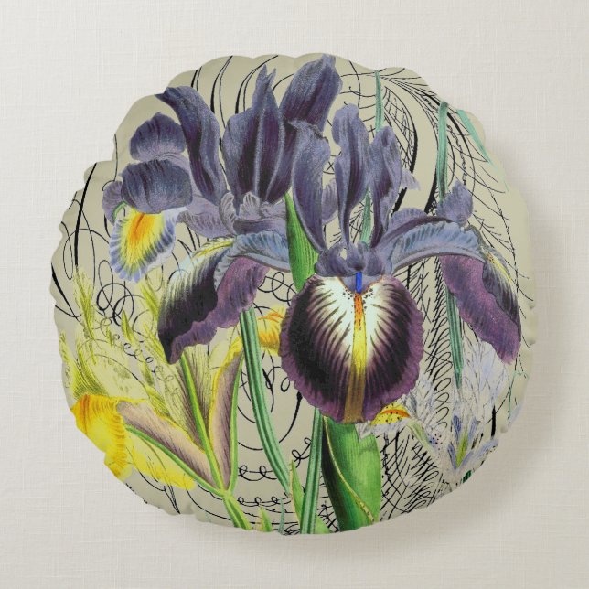 Iris Floral Fantasy 2.0 Round Neutral Cushion (Front)