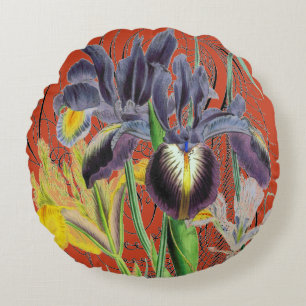 Iris Floral Fantasy Red 2.0 Round Cushion