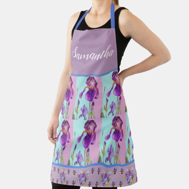 Iris Floral Shabby Chic Purple Aqua Lavender Apron (Insitu)