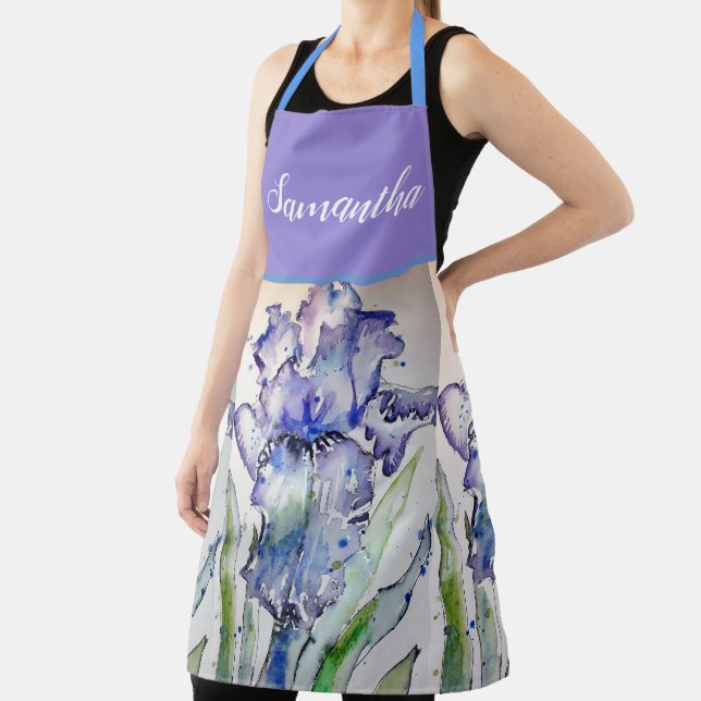 Iris Floral Shabby Chic Purple Lavender Apron (Insitu)