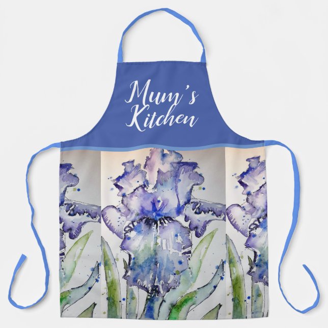 Iris Floral Shabby Chic Purple Lavender Mum Apron (Front)