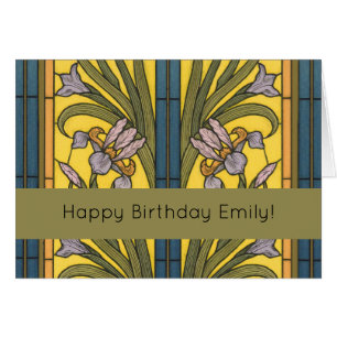 Iris Flower Art Nouveau Stained Glass Blue Gold