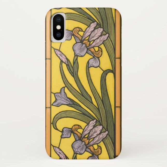 Iris Flower Art Nouveau Stained Glass Blue Gold Case-Mate iPhone Case (Back)