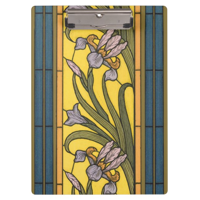 Iris Flower Art Nouveau Stained Glass Blue Gold Clipboard (Front)