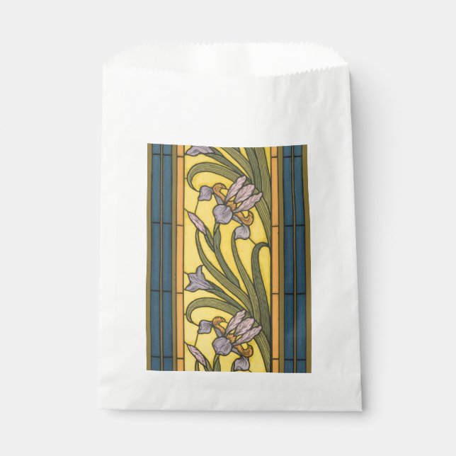 Iris Flower Art Nouveau Stained Glass Blue Gold Favour Bag (Front)