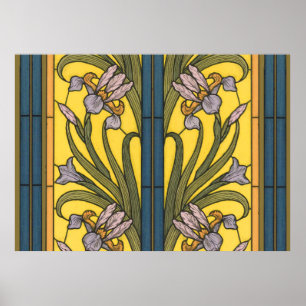 Iris Flower Art Nouveau Stained Glass Pattern Poster