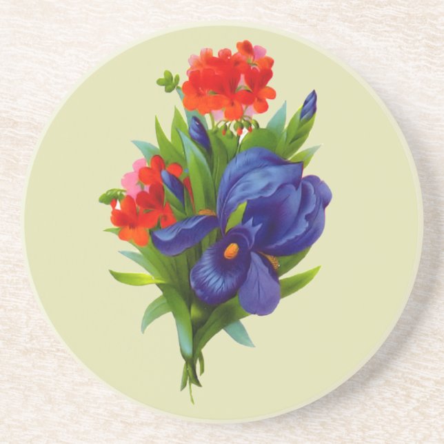 Iris Flower Bouquet Vintage Art Coaster (Front)