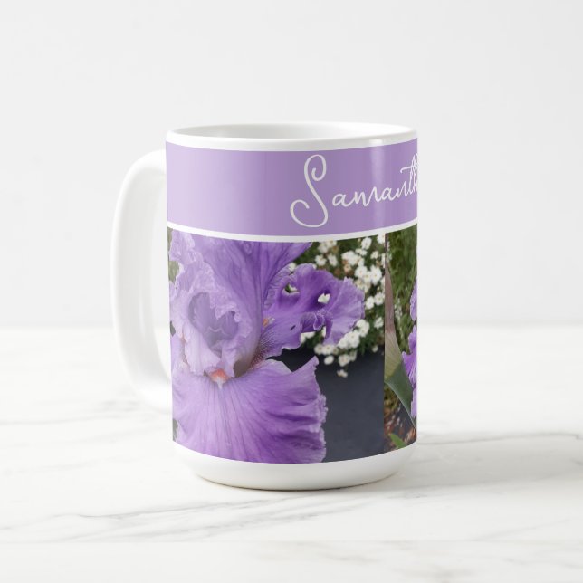 Iris Flower Flowers Purple Lavender Lilac Floral Coffee Mug (Front Left)