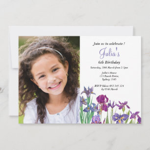 Iris flower girl birthday photo invitation