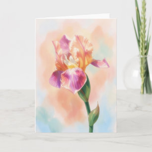 Iris Flower in Pink Watercolor Art Note Card