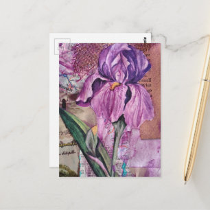 Iris Flower mixed media collage Postcard