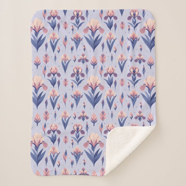 Iris Flower Pattern Sherpa Blanket (Front)