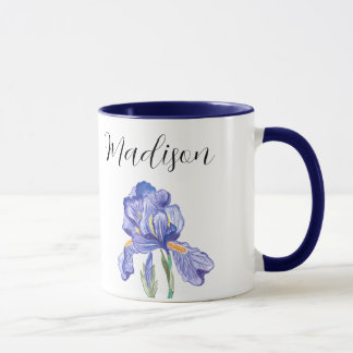 Iris flower personalised name mug (style: Madison)