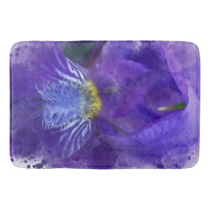 Iris Flower Purple Watercolor Bath Mat