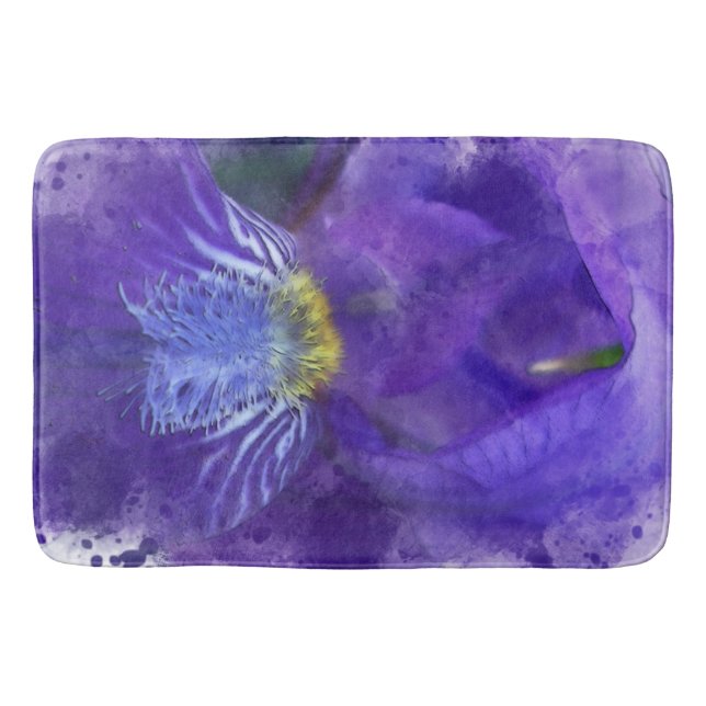 Iris Flower Purple Watercolor Bath Mat (Front)