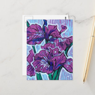 Iris Flower Spring Flowers Floral Painting Purple Postcard