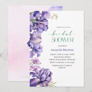 IRIS FLOWER Watercolor  bridal shower Invitation