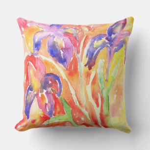 Iris Flower Watercolor Painting Cushion