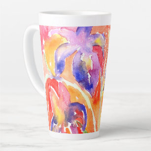 Iris Flower Watercolor Painting Latte Mug