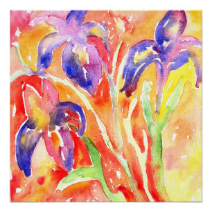 Iris Flower Watercolor Painting Poster