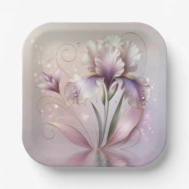 Iris Flower With Gold Etching Paper Plate (Front)