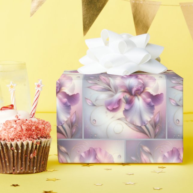 Iris Flower With Gold Etching Wrapping Paper (Birthday Party)