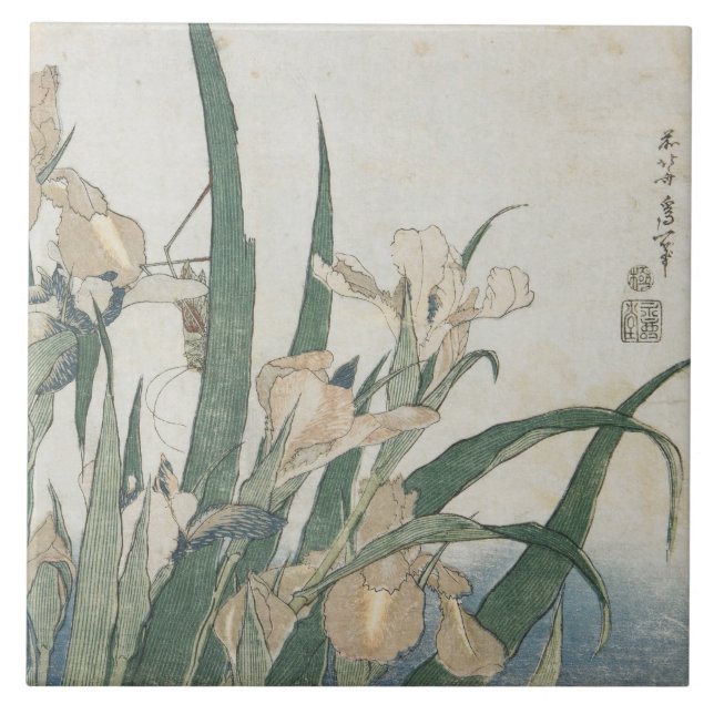 Iris Flowers and Grasshopper, c.1830-31 Ceramic Tile (Front)