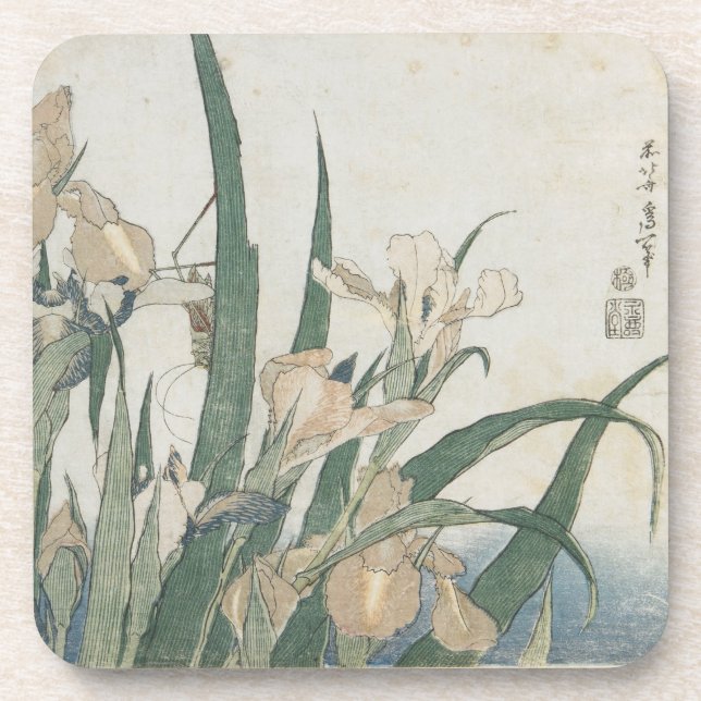 Iris Flowers and Grasshopper, c.1830-31 Coaster (Front)