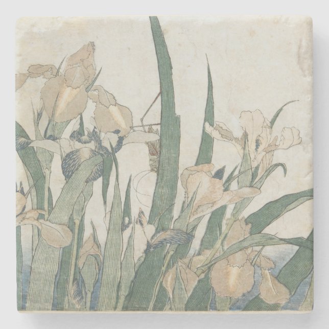 Iris Flowers and Grasshopper, c.1830-31 Stone Coaster (Front)