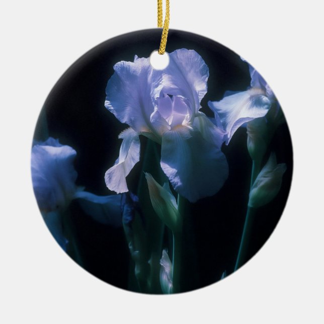 Iris Flowers at Twilight Ceramic Ornament (Front)
