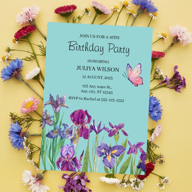 Iris flowers Birthday Party  Invitation (Creator Uploaded)