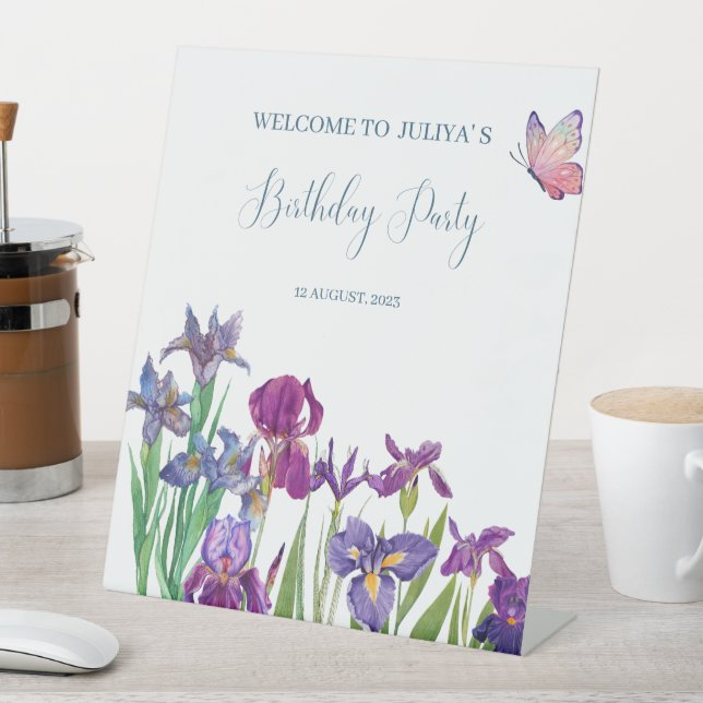Iris flowers Birthday Party  Pedestal Sign (In SItu)
