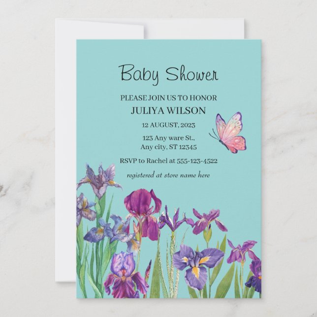 Iris flowers boy Baby Shower Invitation (Front)