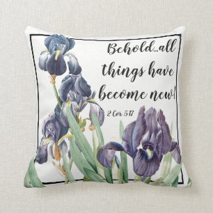 Iris Flowers Garden Scripture Bible Throw Pillow