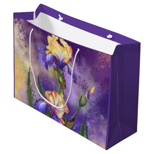 Iris Flowers Gift Bag Purple Irises - Painting (Front Angled)