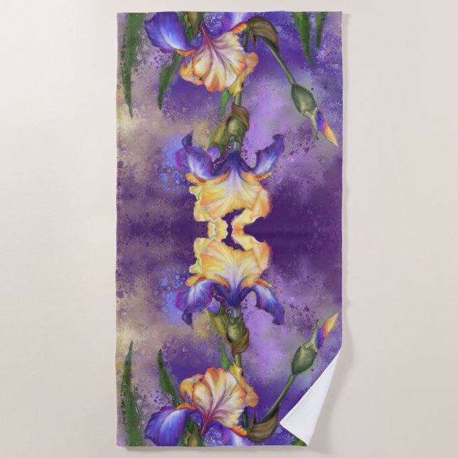 Iris Flowers Irises Beach Towel (Front)