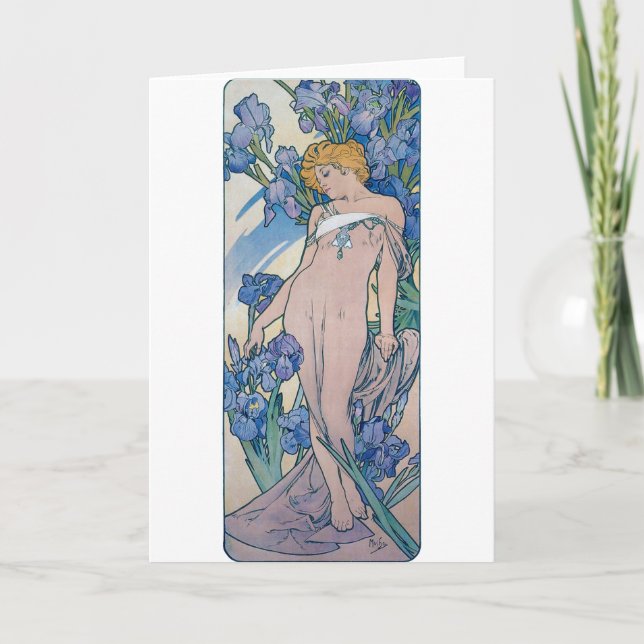 Iris (Four Flowers), Alphonse Mucha Card (Front)