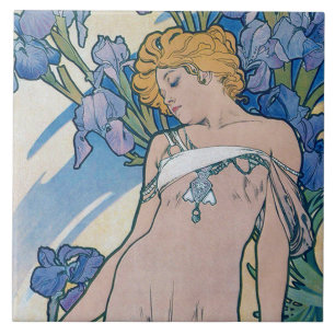 Iris (Four Flowers), Alphonse Mucha Ceramic Tile