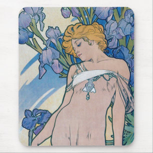 Iris (Four Flowers), Alphonse Mucha Mouse Pad