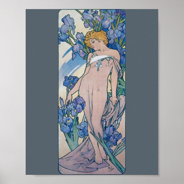 Iris (Four Flowers), Alphonse Mucha Poster (Front)