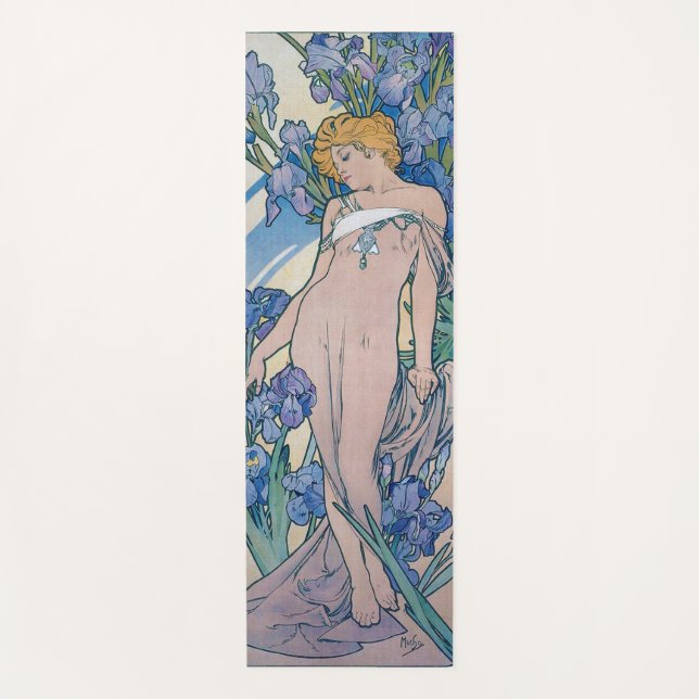 Iris (Four Flowers), Alphonse Mucha Yoga Mat (Front)