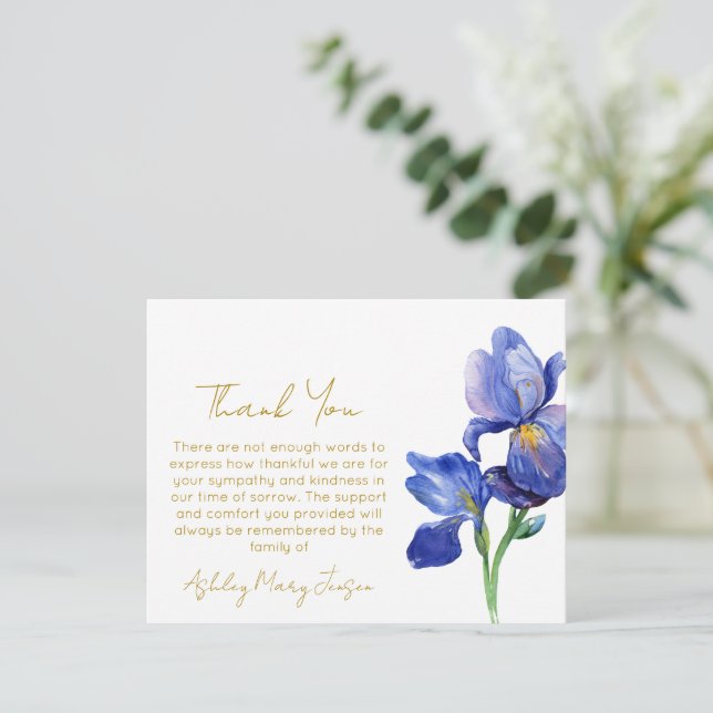 Iris Funeral Thank You Card Bereavement  (Standing Front)
