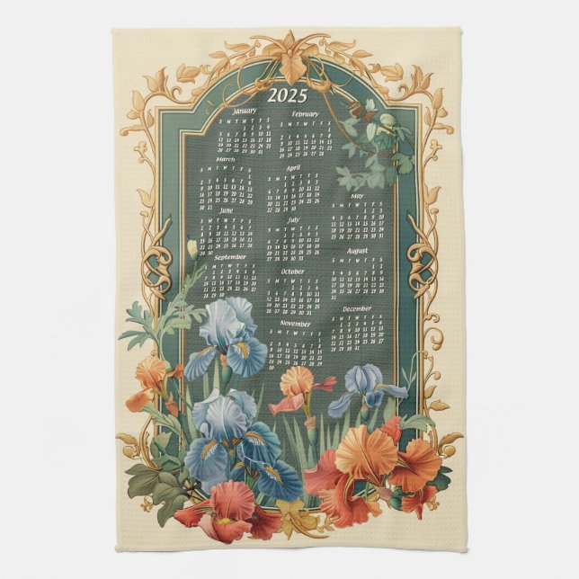 Iris Garden 2025 Gift Calendar Tea Towel (Vertical)